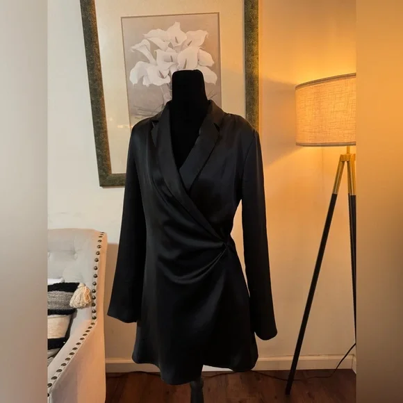 Zara Black Satin Long Sleeve Dress - Picture 3 of 4